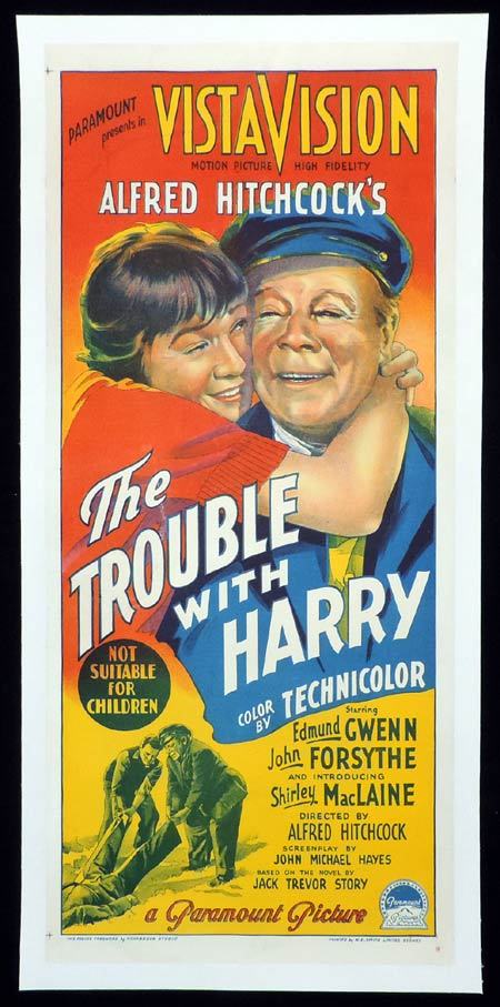 THE TROUBLE WITH HARRY Daybill Movie poster ALFRED HITHCOCK Linen Backed