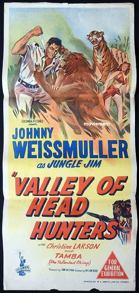 VALLEY OF HEAD HUNTERS Original Daybill Movie poster Jungle Jim Johnny Weissmuller