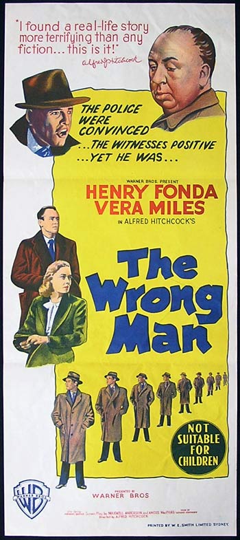 THE WRONG MAN Alfred Hitchcock Australian Daybill Movie Poster