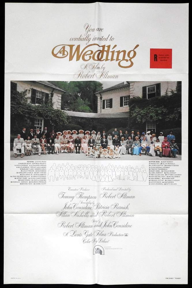 A WEDDING Advance Original US One Sheet Movie Poster Robert Altman Carol Burnett