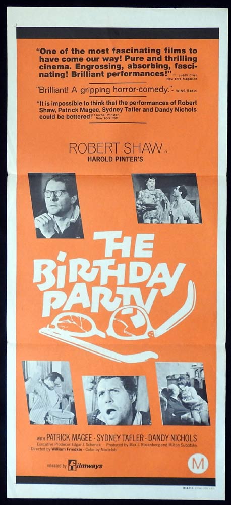 THE BIRTHDAY PARTY Original Daybill Movie Poster Robert Shaw Patrick Magee