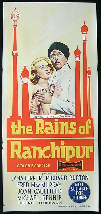 THE RAINS OF RANCHIPUR Original Daybill Movie poster Lana Turner Richard Burton