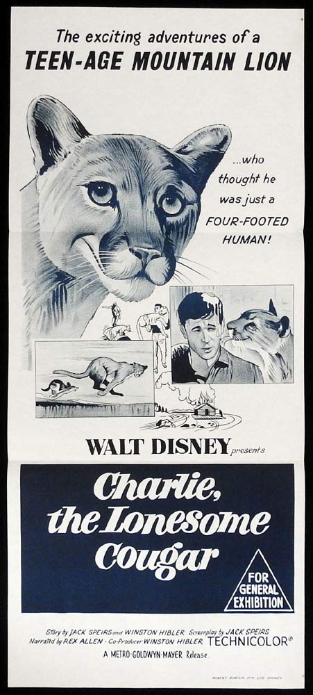 CHARLIE THE LONESOME COUGAR Original Daybill Movie Disney