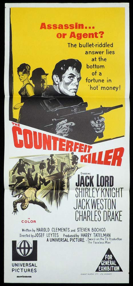 THE COUNTERFEIT KILLER Original Daybill Movie Poster Jack Lord Shirley Knight