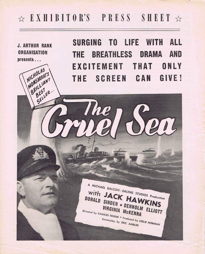 THE CRUEL SEA Rare AUSTRALIAN Movie Press Sheet Jack Hawkins Donald Sinden
