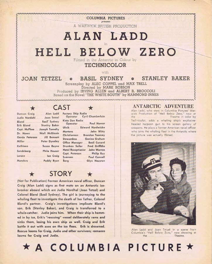 HELL BELOW ZERO Rare AUSTRALIAN Movie Press Sheet Alan Ladd Stanley Baker