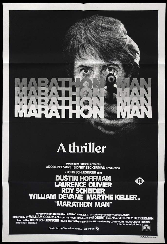 MARATHON MAN Original One sheet Movie poster Dustin Hoffman Laurence Olivier