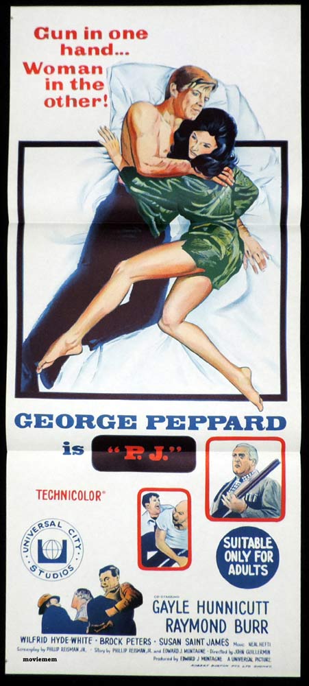 P.J Original Daybill Movie Poster George Peppard Raymond Burr