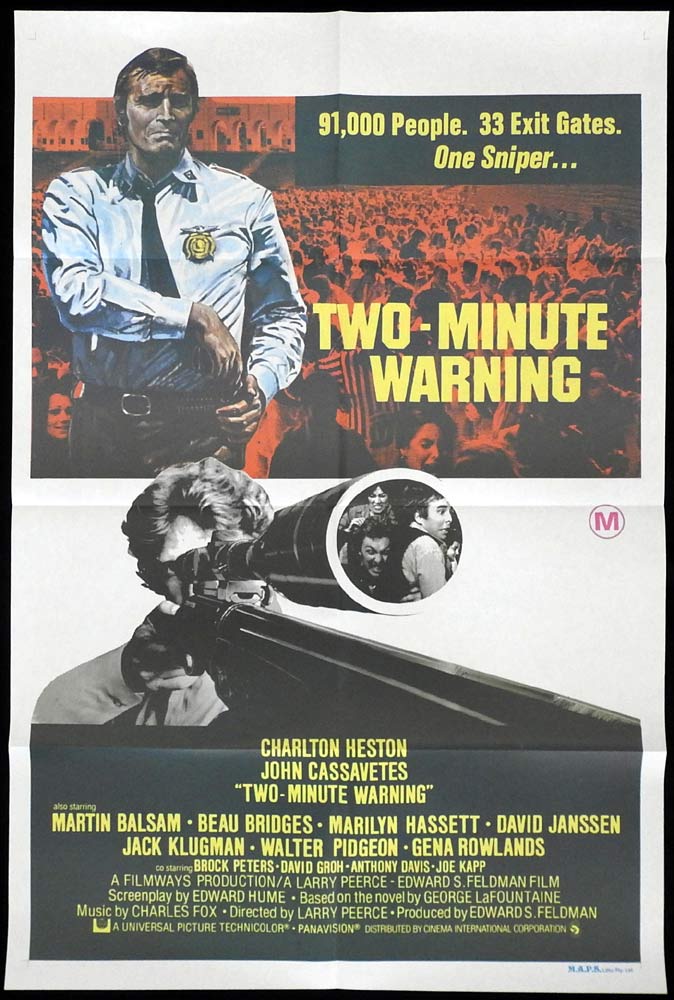 THE TWO MINUTE WARNING Original One sheet Movie poster Charlton Heston John Cassavetes