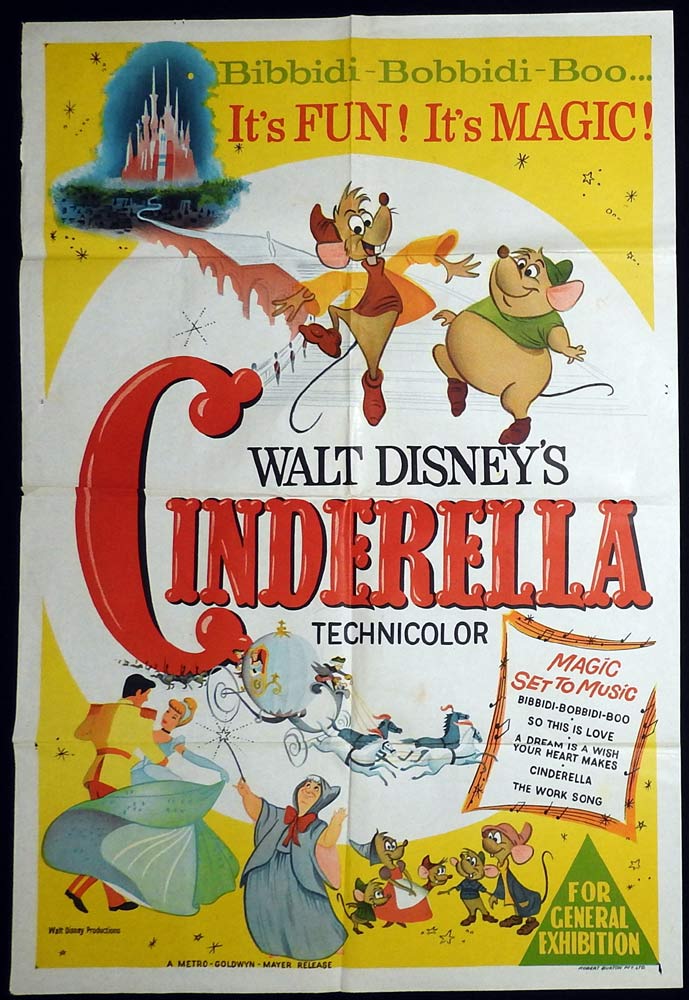 CINDERELLA Original 1960sr One sheet Movie poster Walt Disney