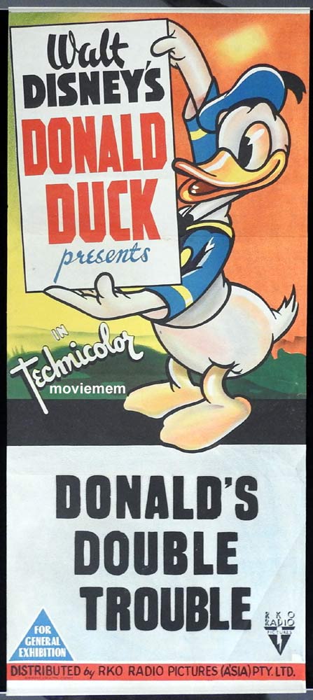 DONALD’S DOUBLE TROUBLE Original Daybill Movie poster Disney RKO 1946