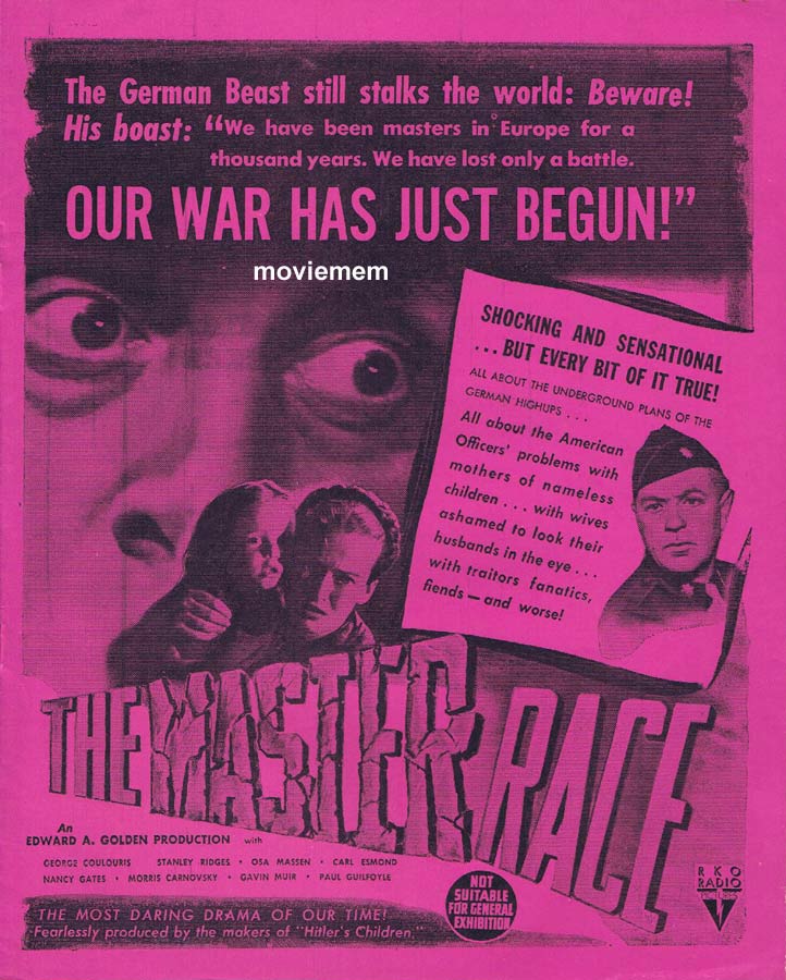 THE MASTER RACE Rare RKO AUSTRALIAN Movie Press Sheet 1944