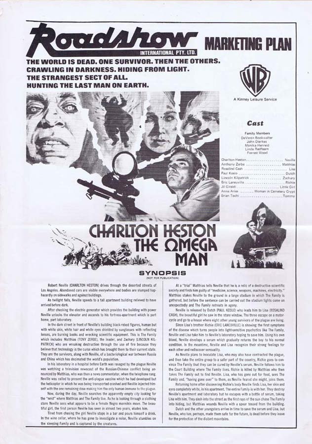 THE OMEGA MAN Rare AUSTRALIAN Movie Press Sheet Charlton Heston