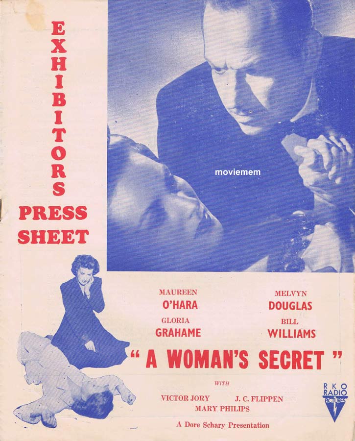 A WOMAN’S SECRET Rare RKO AUSTRALIAN Movie Press Sheet Maureen O’Hara Melvyn Douglas