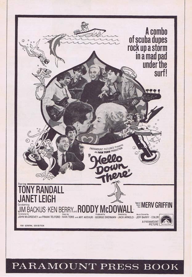 HELLO DOWN THERE Rare AUSTRALIAN Movie Press Sheet Tony Randall Janet Leigh