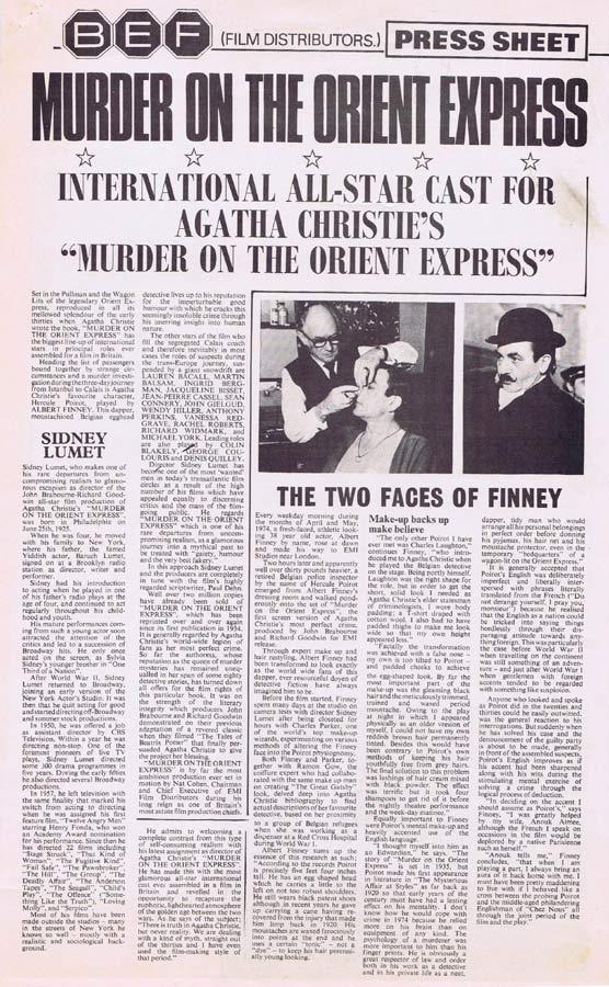 MURDER ON THE ORIENT EXPRESS Rare AUSTRALIAN Movie Press Sheet Albert Finney Lauren Bacall