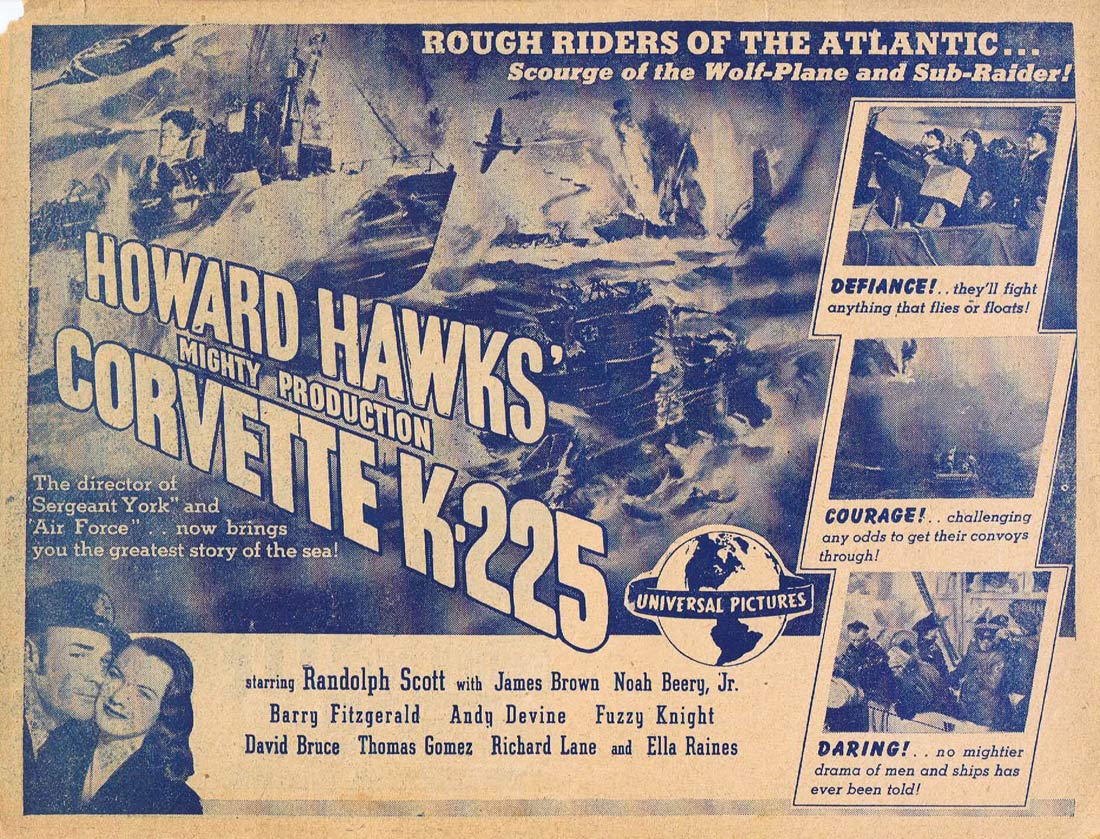 CORVETTE K-225 Original Vintage Movie Herald Randolph Scott James Brown
