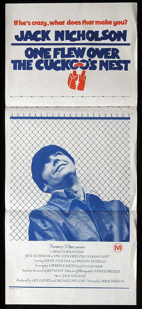 ONE FLEW OVER THE CUCKOO’S NEST Movie poster 1975 Jack Nicholson Blue Style daybill