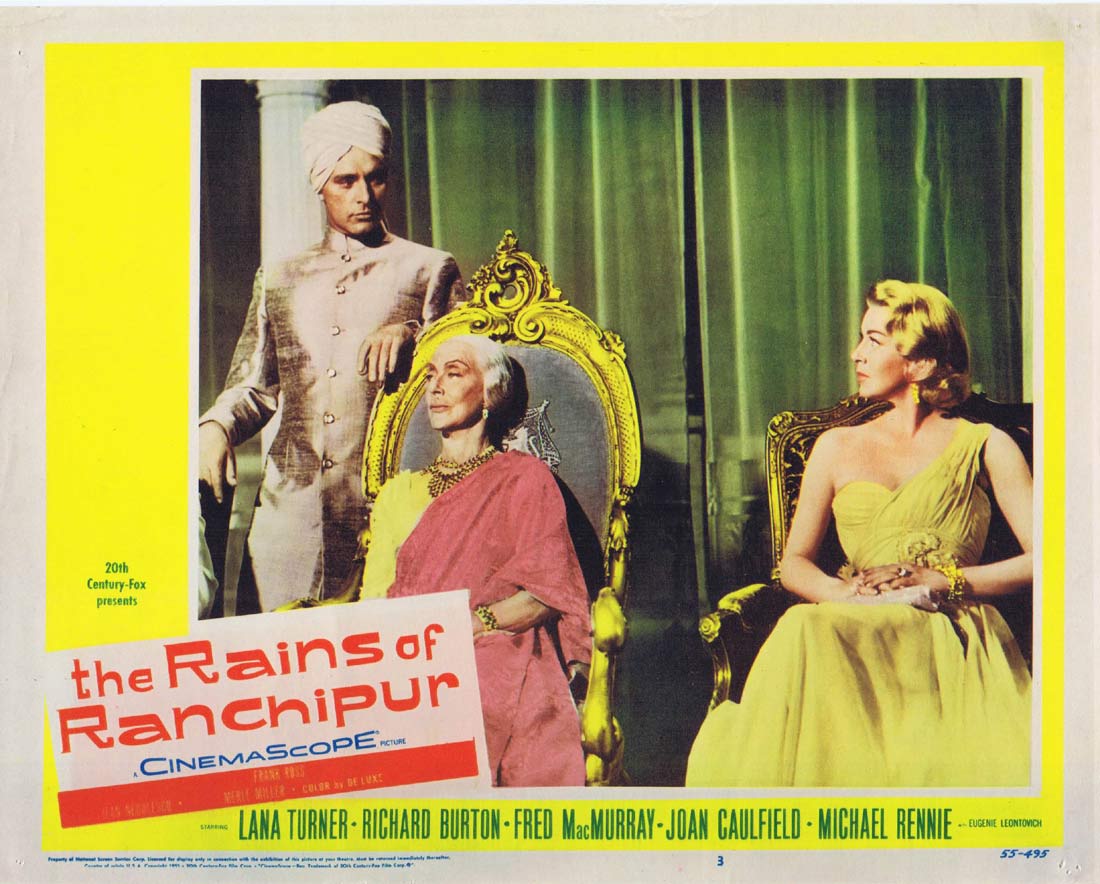 THE RAINS OF RANCHIPUR Original Lobby Card 3 Lana Turner Richard Burton