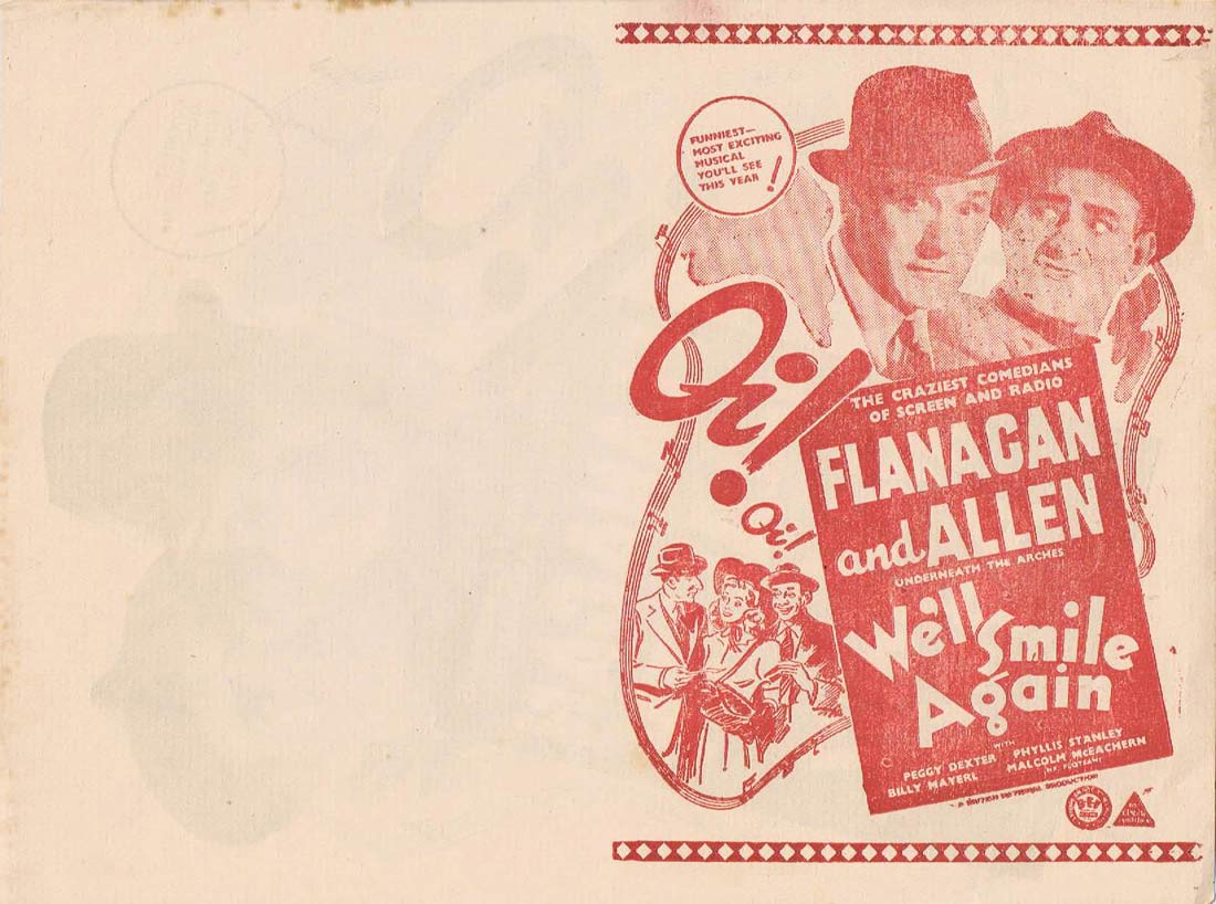 WE’LL SMILE AGAIN Original Vintage Movie Herald Bud Flanagan Chesney Allen