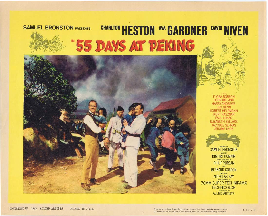 55 DAYS AT PEKING Original Lobby card 1 Charlton Heston Ava Gardner