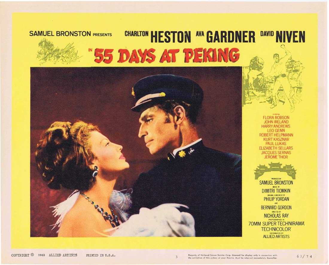 55 DAYS AT PEKING Original Lobby card 3 Charlton Heston Ava Gardner
