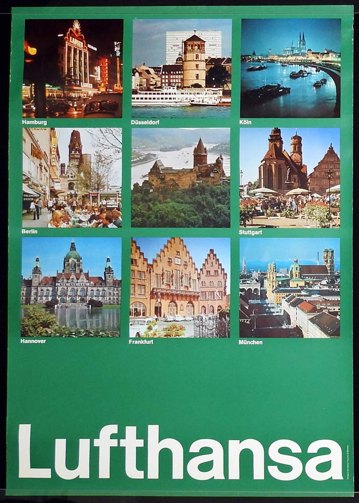 LUFTHANSA Vintage Travel Poster GERMANY 1970s