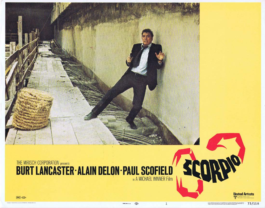 SCORPIO Original Lobby Card 1 Burt Lancaster Alain Delon Paul Scofield