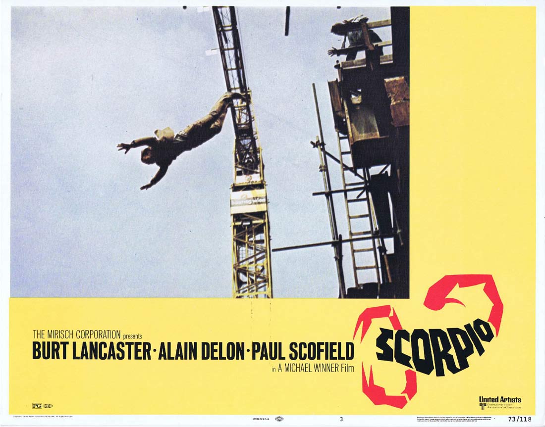 SCORPIO Original Lobby Card 3 Burt Lancaster Alain Delon Paul Scofield