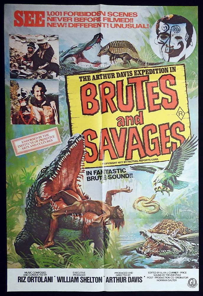 BRUTES AND SAVAGES Original ONE SHEET Movie Poster Crocodile Horror Arthur Davis