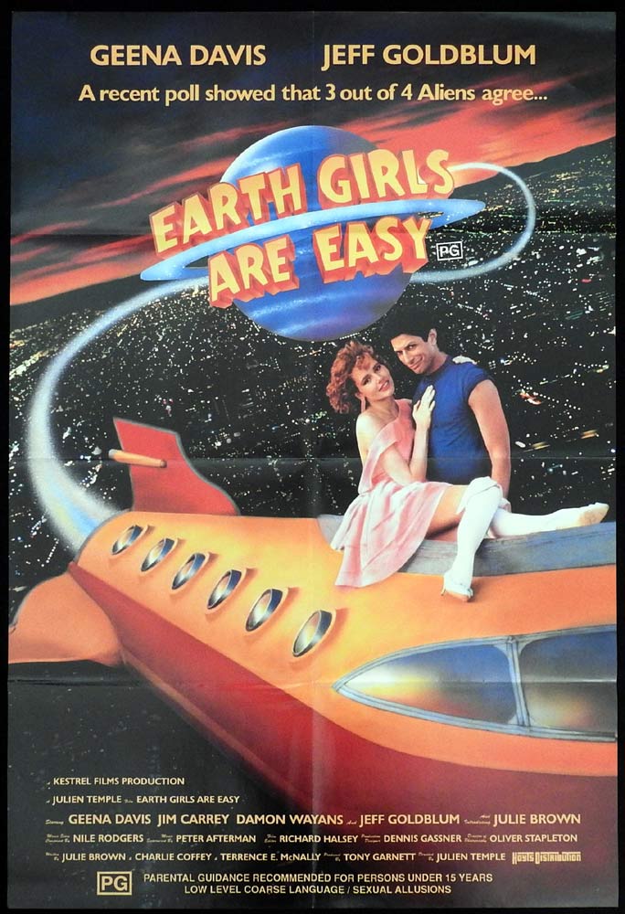 EARTH GIRLS ARE EASY Original One Sheet Movie Poster Geena Davis Jim Carrey