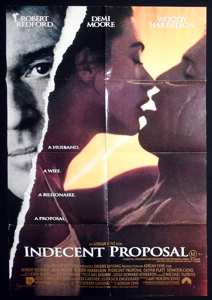 INDECENT PROPOSAL Original One Sheet Movie Poster Robert Redford Demi Moore