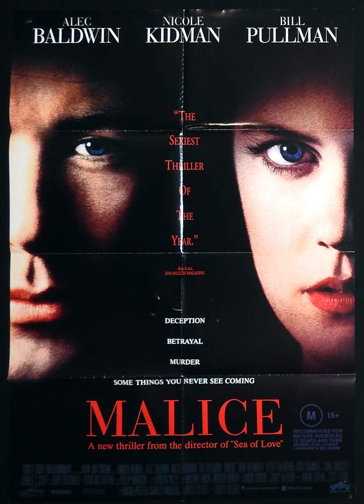MALICE Original One Sheet Movie Poster Alec Baldwin Nicole Kidman