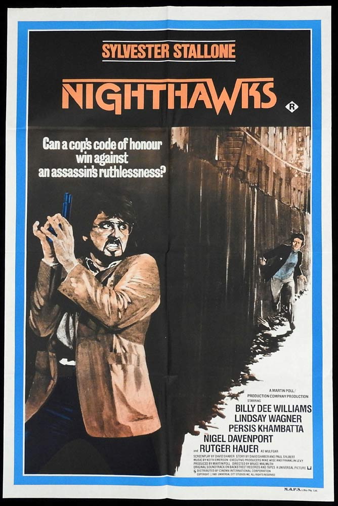 NIGHTHAWKS Original ONE SHEET Movie poster Sylvester Stallone Billy Dee Williams
