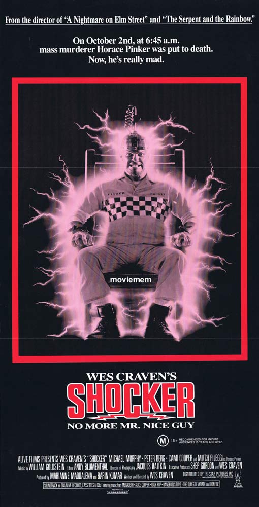 SHOCKER Original Daybill Movie poster WES CRAVEN Michael Murphy Slasher