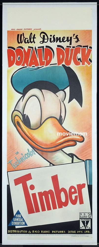 TIMBER Donald Duck Original Long Daybill Movie poster 1941 Disney Very Rare