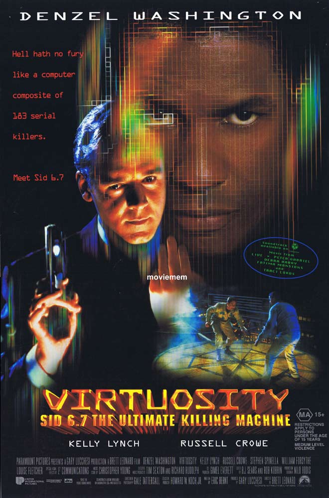 VIRTUOSITY Original Daybill Movie Poster Denzel Washington Kelly Lynch