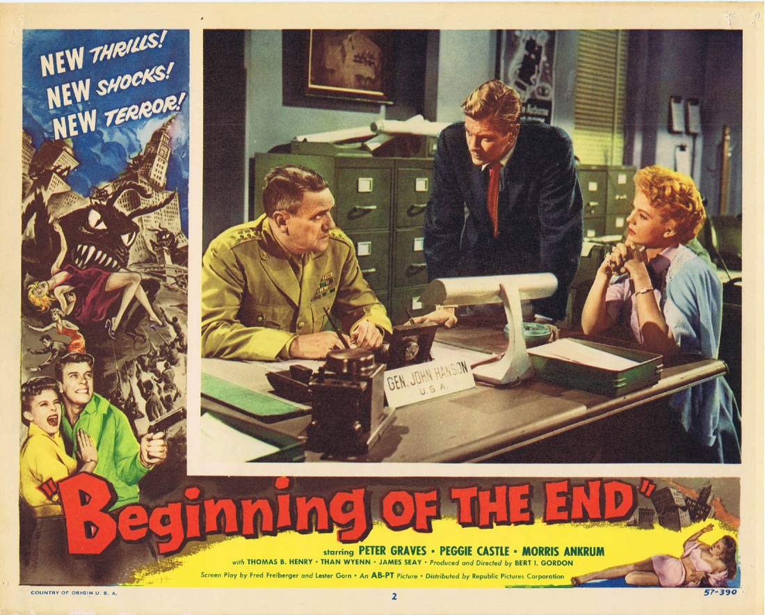 BEGINNING OF THE END Original Lobby card 2 Peter Graves Peggie Castle 1957 Sci Fi