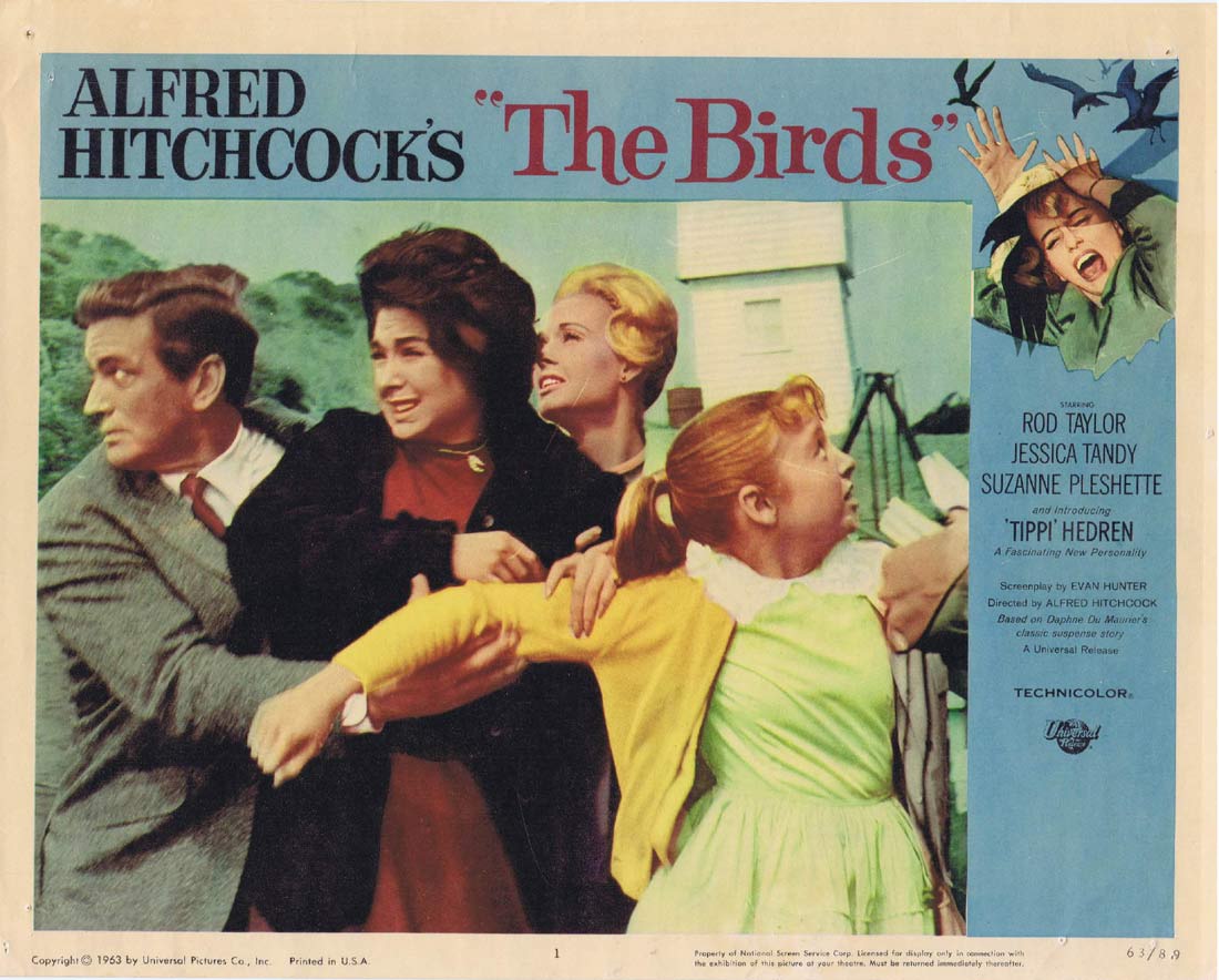 THE BIRDS Original Lobby Card 1 Rod Taylor Tippi Hedren Alfred HItchcock