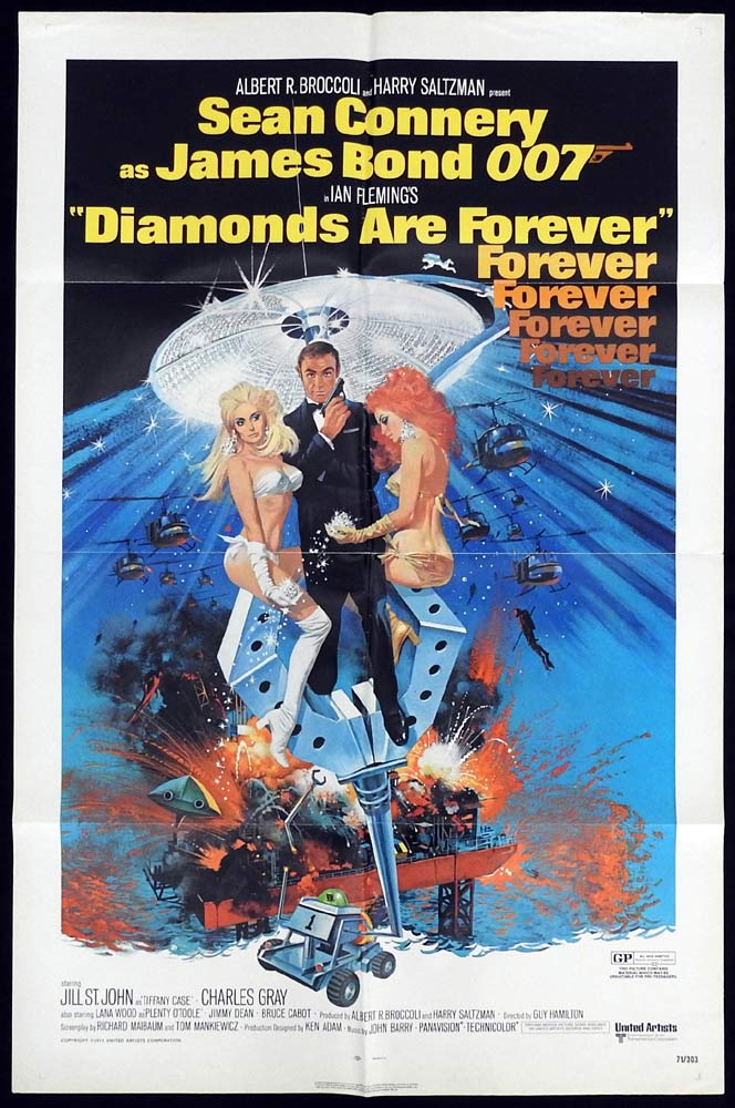 DIAMONDS ARE FOREVER Original US One sheet Movie poster James Bond
