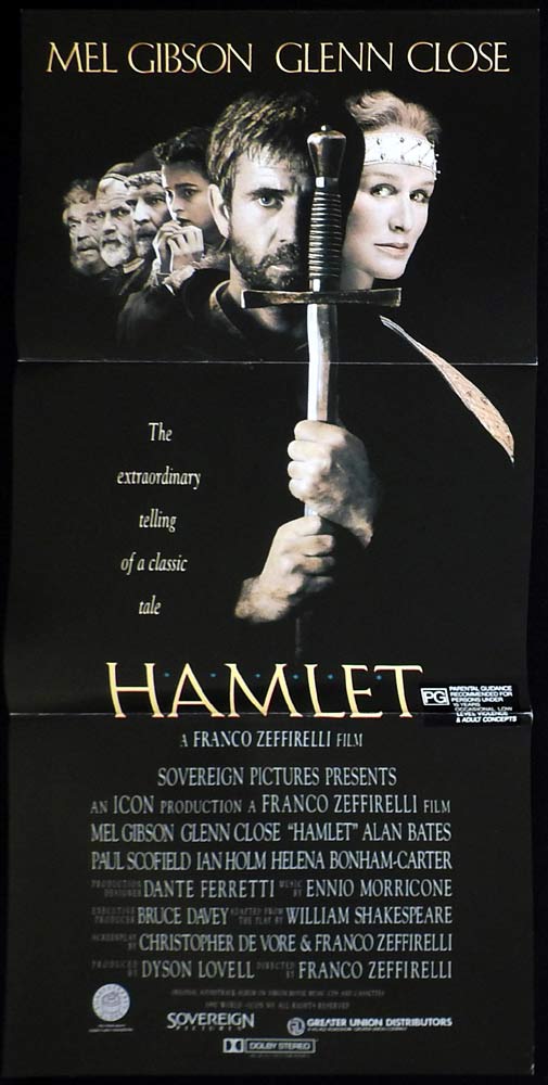 HAMLET Original Daybill Movie Poster Mel Gibson Glenn Close