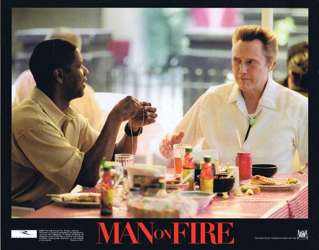 MAN ON FIRE Original Lobby Card 2 Denzel Washington Christopher Walken