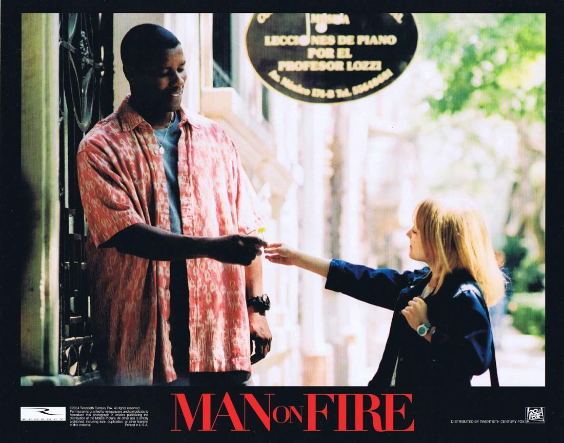 MAN ON FIRE Original Lobby Card 3 Denzel Washington Christopher Walken
