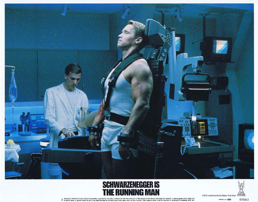 THE RUNNING MAN Lobby Card 3 Arnold Schwarzenegger - Moviemem Original
