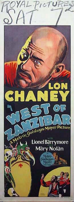 WEST OF ZANZIBAR Long Daybill Movie poster 1928 Lon Chaney Lionel Barrymore