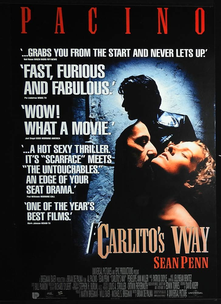 CARLITO’S WAY Original Rolled One sheet Movie poster Al Pacino Sean Penn