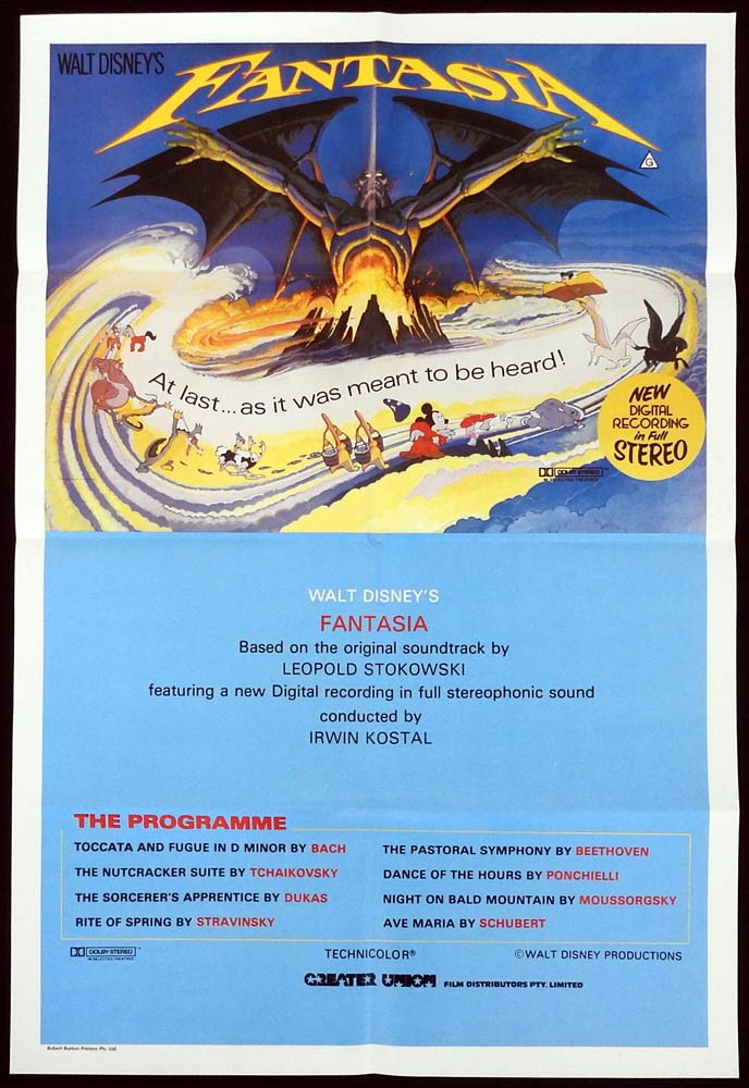 FANTASIA Original 1982r One sheet Movie poster Disney
