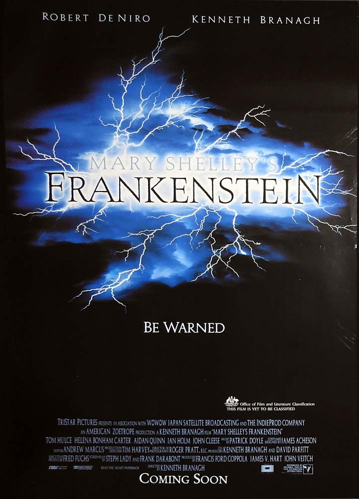 MARY SHELLEY’S FRANKENSTEIN Original Advance Rolled One sheet Movie poster Robert De Niro