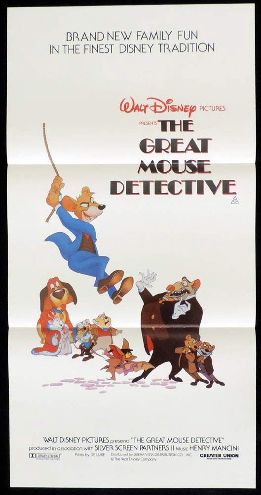 THE GREAT MOUSE DETECTIVE Original Daybill Movie poster Vincent Price Disney