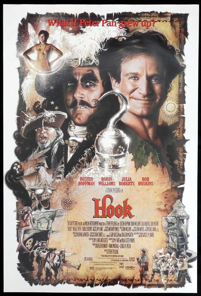 HOOK Original Rolled One sheet Movie poster Dustin Hoffman Robin Williams Julia Roberts